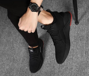 Elegant Black Solid Mesh Men Sports Walking Shoes