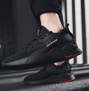 Elegant Black Solid Mesh Men Sports Walking Shoes