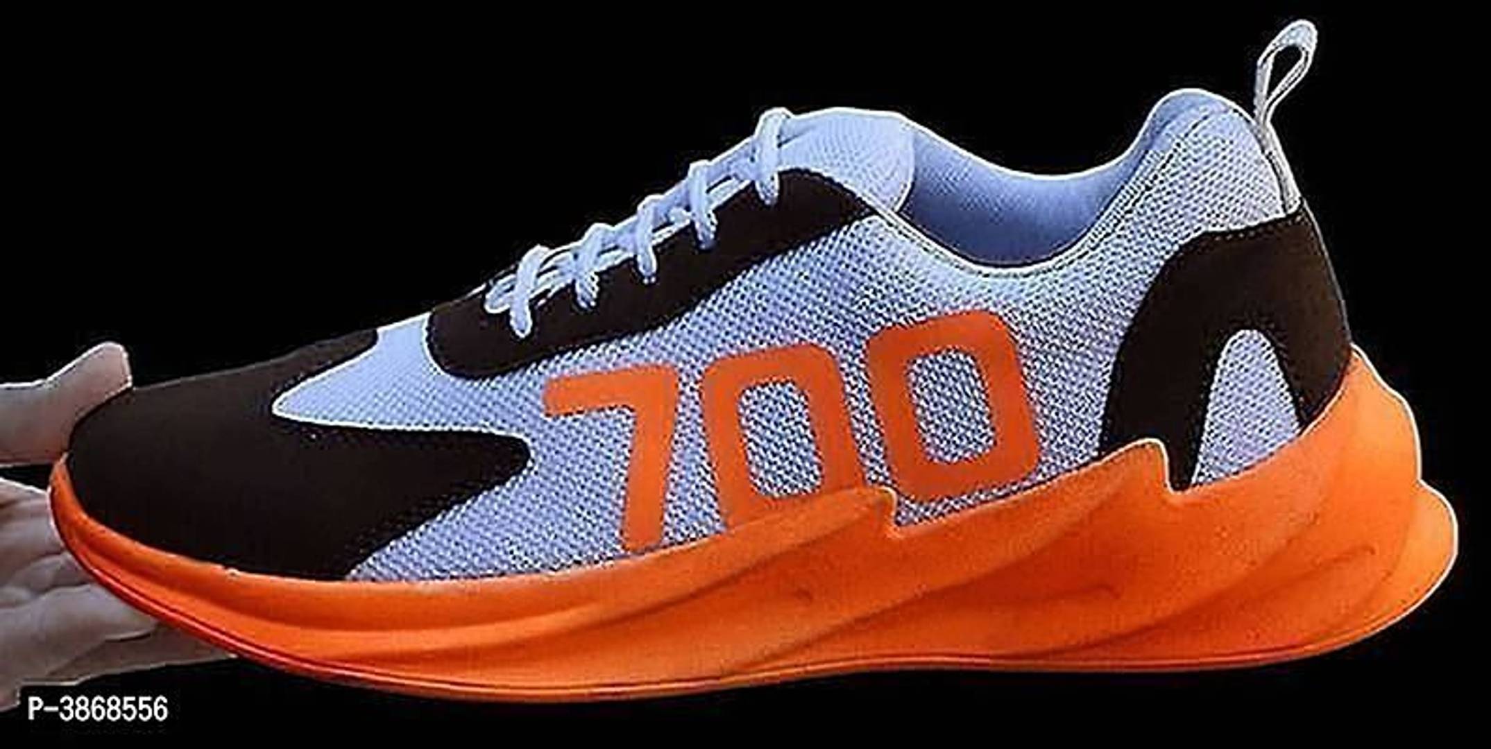 Men's Orange Mesh Self Design Sports Shoes