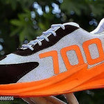 Men's Orange Mesh Self Design Sports Shoes