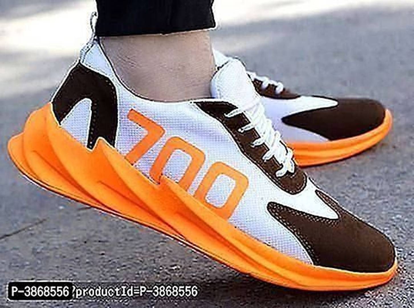 Men's Orange Mesh Self Design Sports Shoes