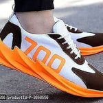 Men's Orange Mesh Self Design Sports Shoes