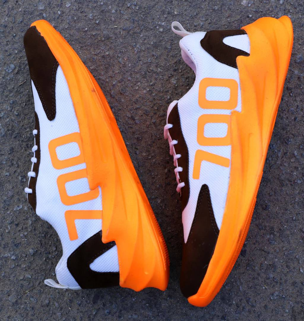 Men's Orange Mesh Self Design Sports Shoes